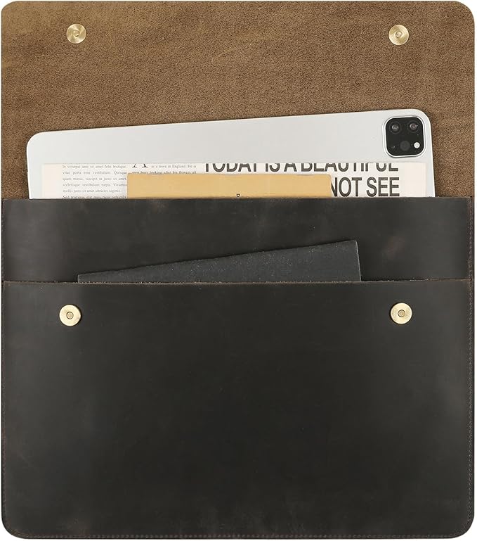 Leather Tablet Sleeve - 12.9/13 Inch iPad Pro Sleeve, Document Holder Folio File Holder, Genuine Leather iPad Case for Protection and Style-Grey
