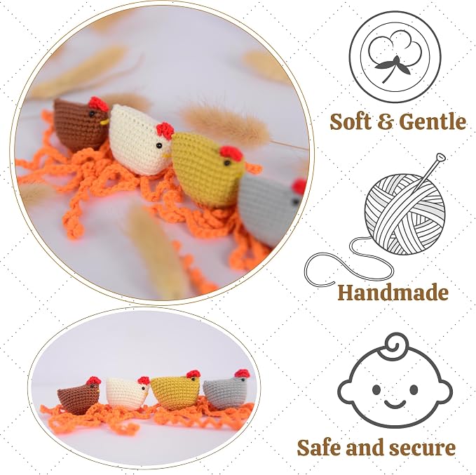 Handmade Chicken Bookmark Set of 4pcs Cute Crochet Gift for Book Lovers, Teacher Appreciation Present, Reading Accessory for Women, Teacher Gifts, Unique Farm Animal Lovers Idea, Mothers Day