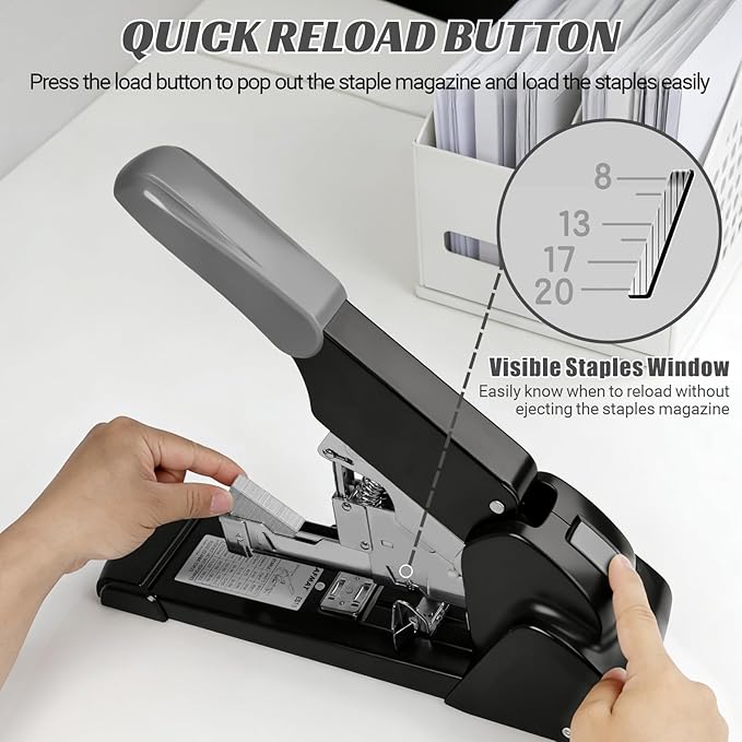 AFMAT Heavy Duty Stapler, 210 Sheet Effortless Stapler for Desk, 60% Reduced Effort, Jam Free, 50,000+ Uses, Adjustable Paper Depth, Metal Office Desktop Staplers, Includes 7000Pcs Staples, ES15