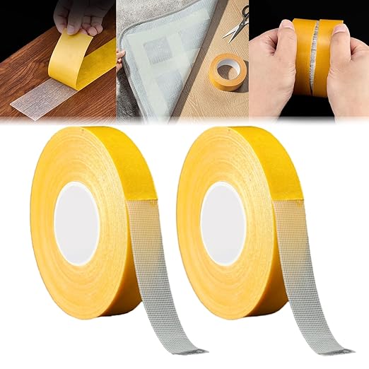 2Pack Double Sided Tape Heavy Duty, 1Inch x 33FT(10m), High Adhesive Strength Mesh Double-Sided Duct Tape, Double Sided Fabric Tape Heavy Duty for Walls, Carpet Tape for Area Rugs