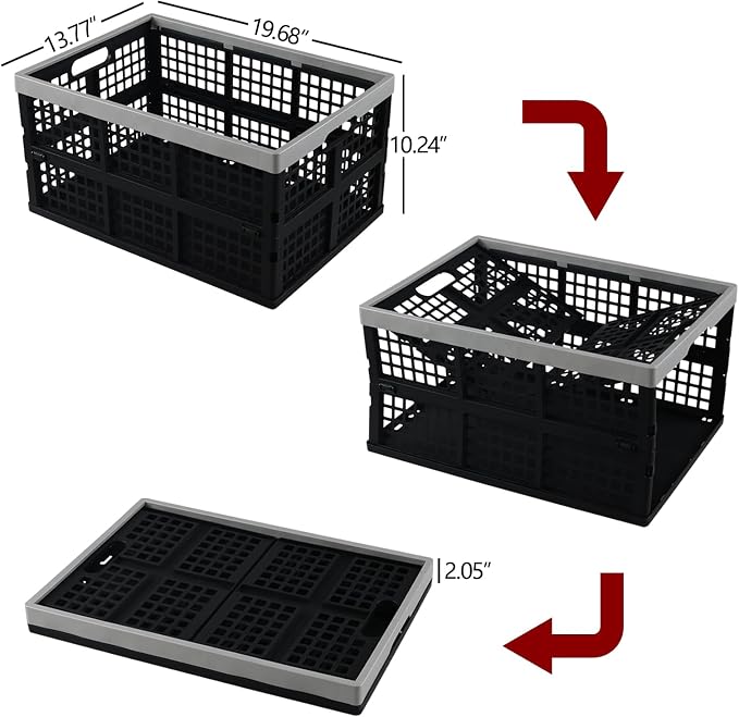 4-Pack Large Plastic Collapsible Storage Crate, 42 L Folding Crates Storage