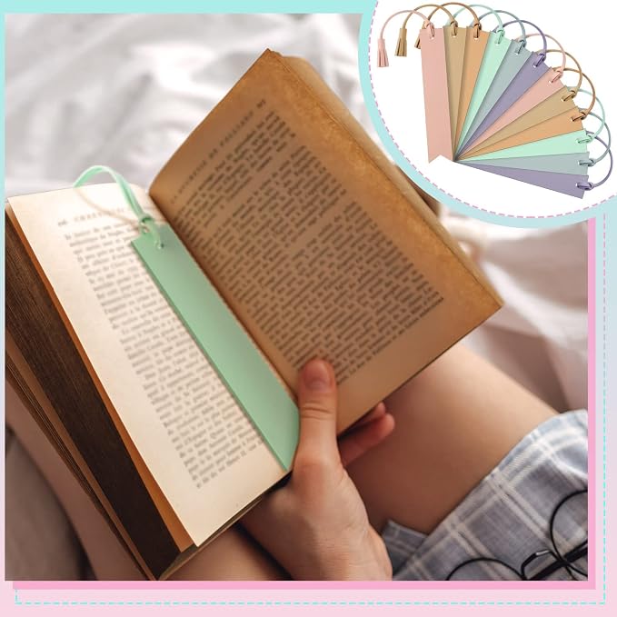 Panelee 12 Pcs Pastel Leather Bookmarks with Tassel Book Club Gifts Handmade Blanks Leather Bookmarks Stamping Book Lovers Gifts Bookish Bookworm Teachers Readers Back to School Supplies