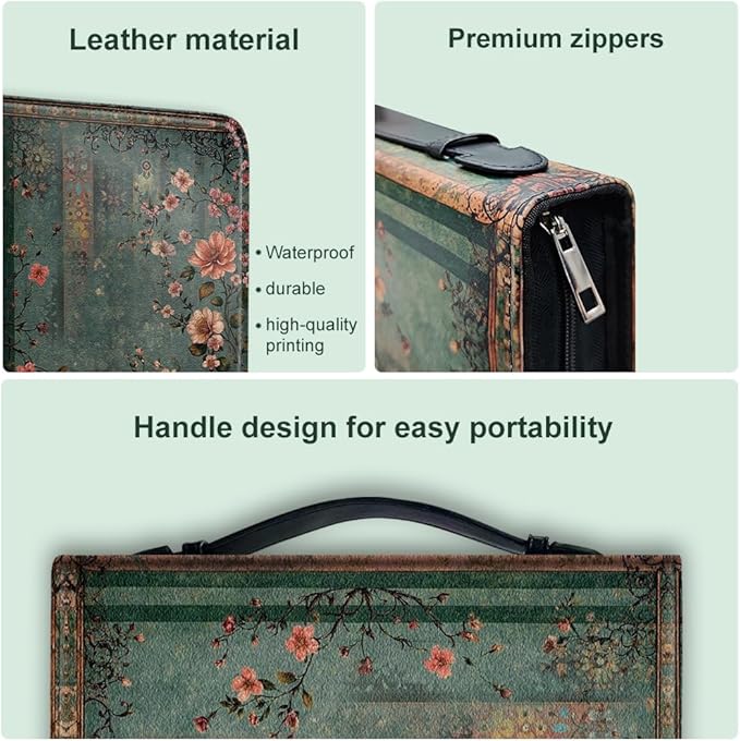 Bible Cover PU Leather Bible Case with Bookmark Vintage Flower Branch Bible Carrying Case for Women Men Christian Bible Note Books Carrying Accessories20.5x28x5.5cm