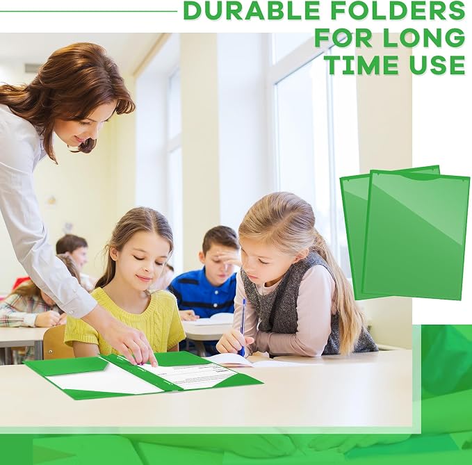 Henoyso 18 Pcs Plastic Folder with Clear Front Pocket and 3 Prong Plastic Folders with Card Slot Pocket Folders with Prongs for School Office (Fresh Green)
