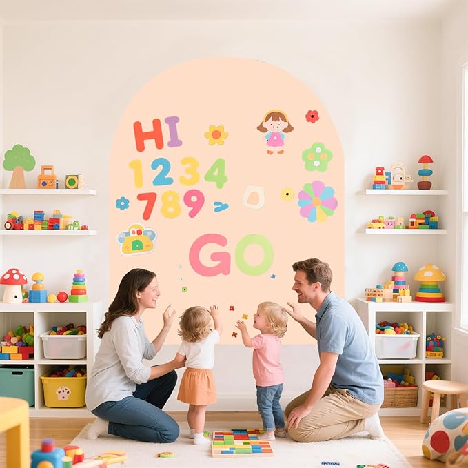 Magnetic Wall Decal for Kids Magnetic Chalkboard Decal Play Wall Milk Tea 40x32 Inch Self Adhesive Magnet Wallpaper Sticker with Letters and Color Liquid Chalk for Playroom School Home
