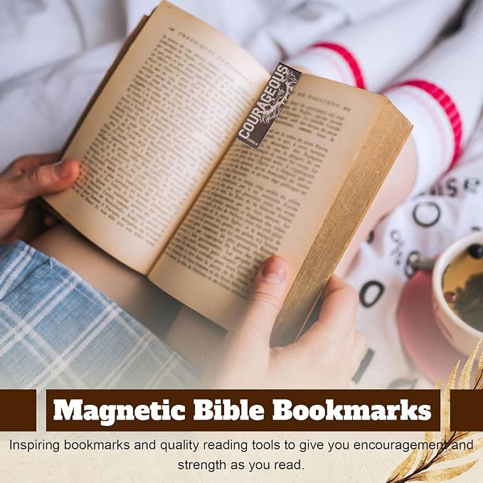 48 Pcs Magnetic Bible Bookmarks for Men Father's Day Christian Gifts Bulk Lion Inspirational Scripture Bookmarks, The Lord is My Strength Strong & Courageous Religious Gifts for Dad