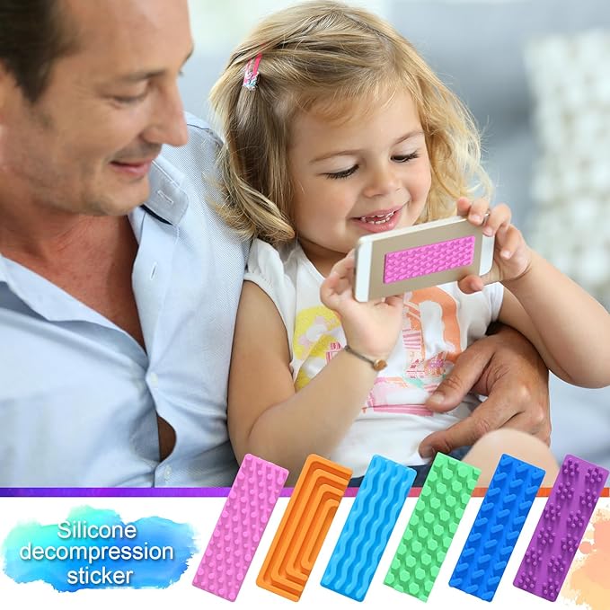 Ireer 6 Pcs Textured Sensory Stickers Silicone Calm Stickers Thick Sensory Strips Different Textures Mental Health Desk Fidget Decals for Anxiety Relief, Autism, ADHD Desk Gift