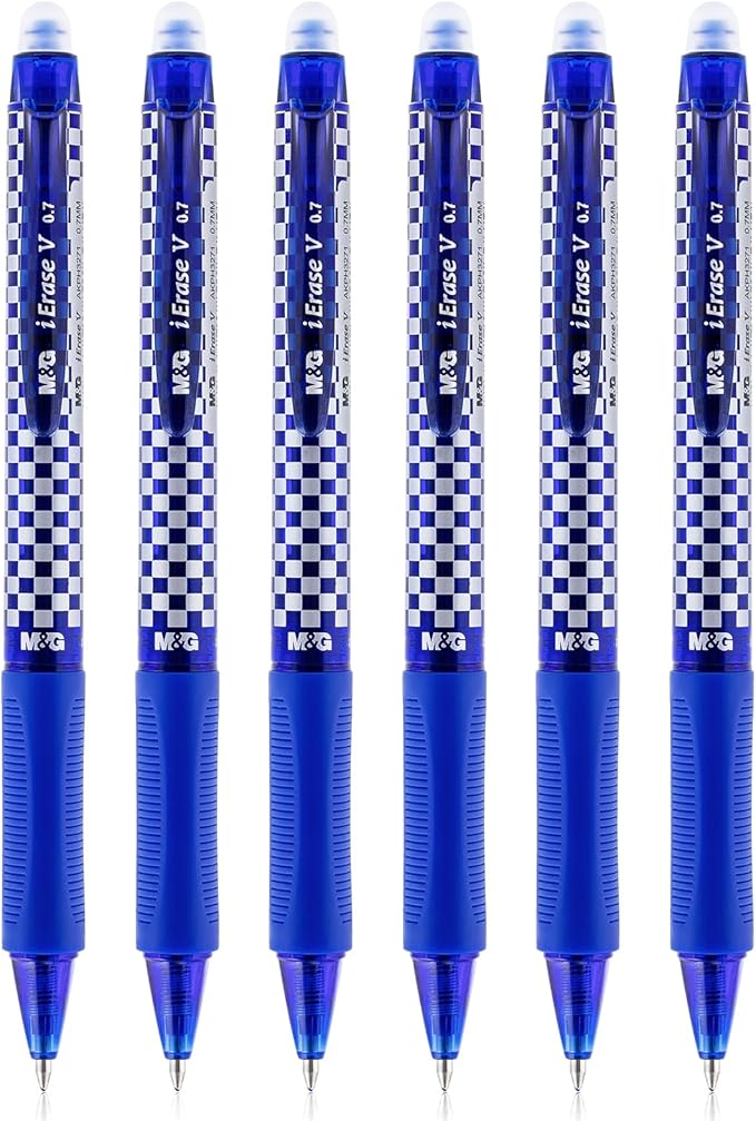 M&G Erasable Pens, 6Pcs Medium Point 0.7mm Blue Ink Eraserable Gel Pens for School, Journaling, & Office Writing Crossword Puzzles