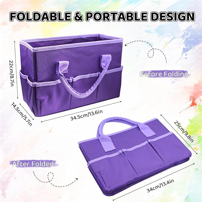 Coloring Book Storage Organizer | Foldable Multi-Compartment Coloring Book Storage with Handle,Polyester 600D,Purple