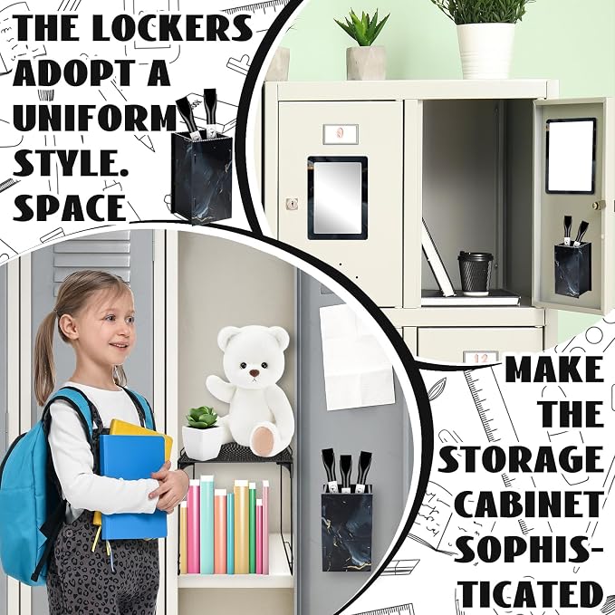 Demonwer 9 Pcs Locker Accessories Kit Black Locker Organizer Magnetic Whiteboard Mirror Pen Holder Pen for Storage Organizing Shelf Back to School Party Supply