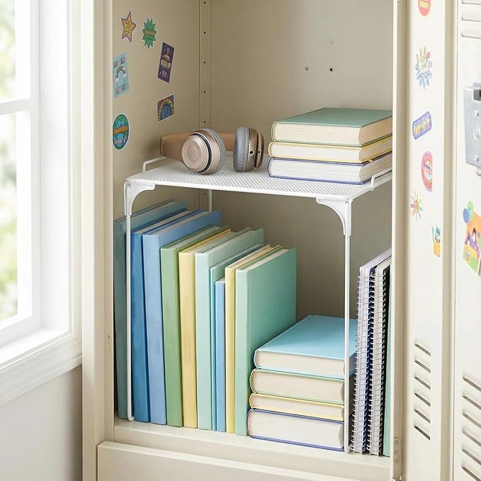 Colarr White Locker Organizer Shelf Locker Accessories for Girls Stackable Storage Organization Shelf Area Saver Fits Standard Size for School Office Kitchen and Home