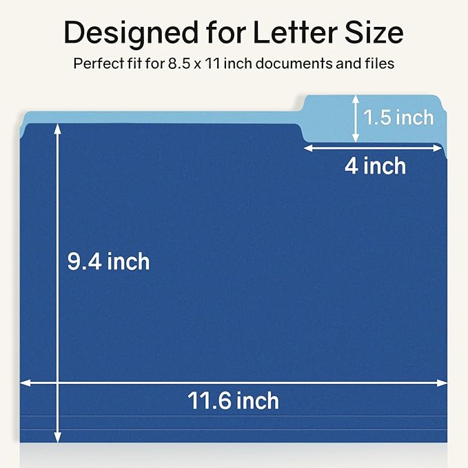 SUNEE File Folders, 100 Pack Manilla Folders 8.5 x 11, Colored File Folders Home Office School Supplies for Documents Files Paper,Navy Blue