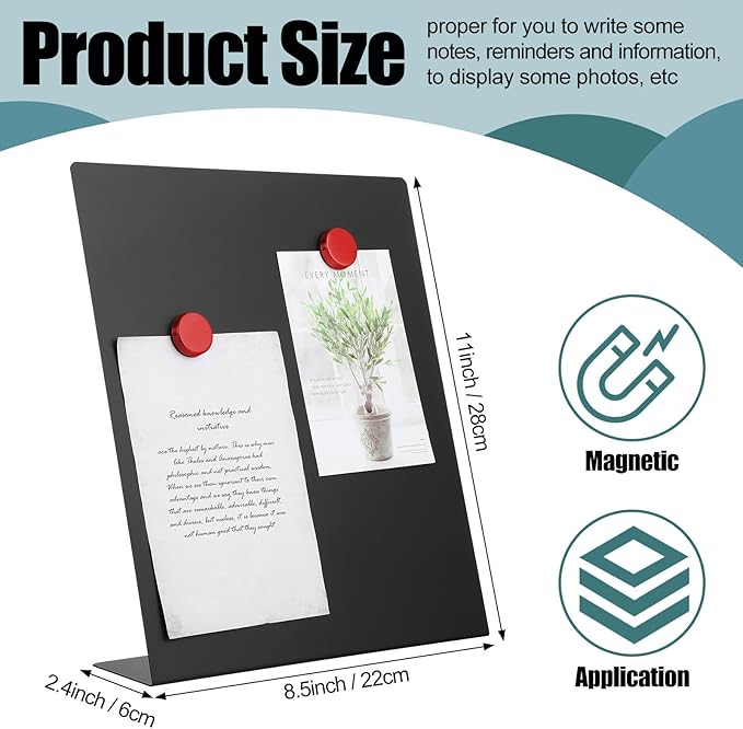 Fainne 8 Pcs Magnetic Bulletin Board with Easel Stand Mini Black Magnet Metal Tabletop Memo Display Board for Back to School Menu Table Office Supplies (11 x 8.5 Inches)