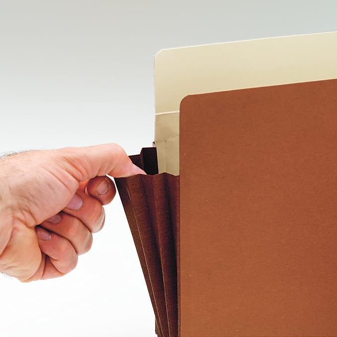 Smead End Tab Pocket, Reinforced Straight-Cut Tab, 3-1/2" Expansion, Extra Wide Letter Size, Redrope with Dark Brown Gusset, 10 per Box (73681)