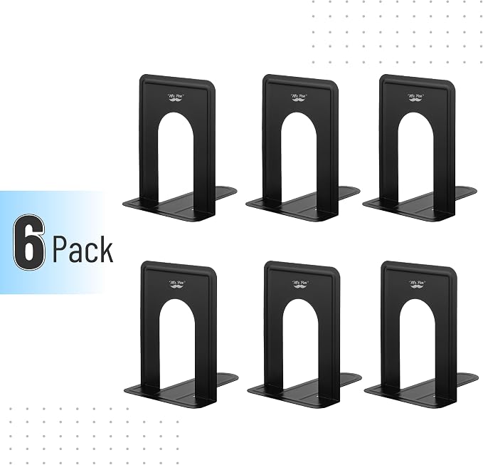 Mr. Pen- Book Ends, Black, 6 Pack, Heavy Duty Metal Bookends for Shelves, Book Holders for Shelves, Metal Bookends