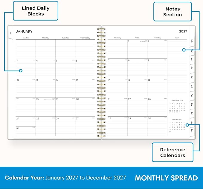 Blue Sky 2027 Weekly and Monthly Planner Calendar, January 2027 - December 2027, 8.5" x 11", Flexible Cover, Laminated Tabs, Durable Twin Wire Binding, Storage Pocket, Laurel
