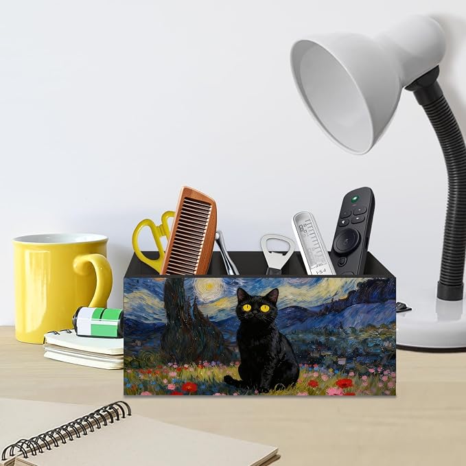 Black Cat Pen Holder for Home Office Desk, Cat Lover Gifts, Starry Sky Black Cats Makeup Brush Toothbrush Holder Organizer for Bathroom Desk Accessories