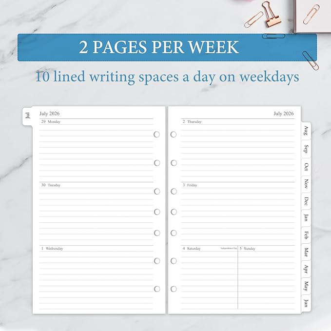 2026-2027 Weekly & Monthly Planner Refill, A5 Medium Planner Inserts with Monthly Tabs, Size 4, 5.5"x8.5", July 2026 - June 2027, 7-Hole Punched