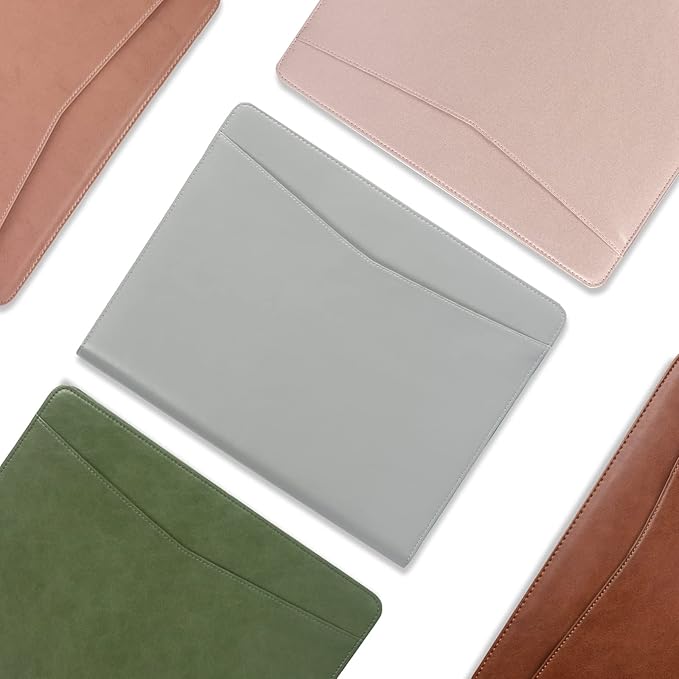 Personalized Leather Portfolio with Zipper, Professional Business Padfolio with A4/US Letter Writing Pad Holder, Folio for Men and Women, Green