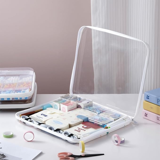 3 pack 12" Clear Zipper Pouches Portable Hard Shell Ccosmetic Case Plastic Storage Bag for Organizing