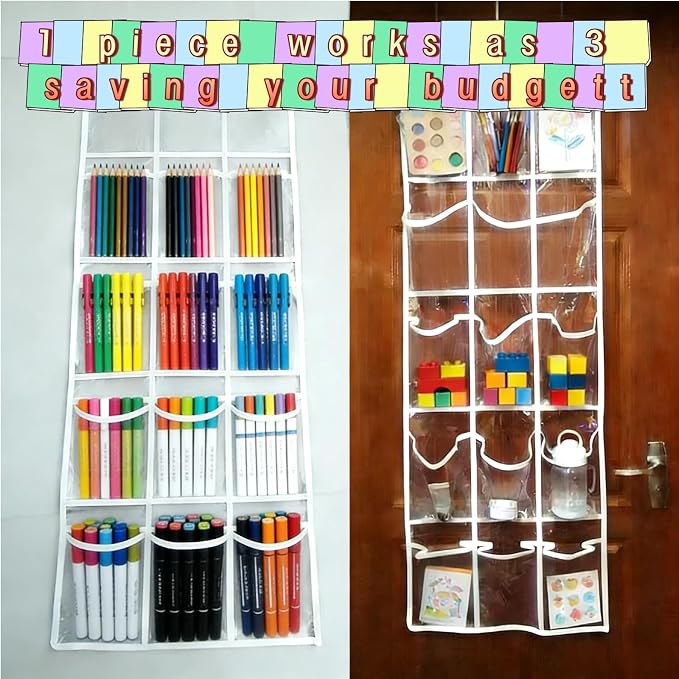 2-Pack Classroom Headphone Storage Organizer – 30 Clear PVC Pockets | Blank Colorful Labels, Custom Writing, School & Teacher Organization