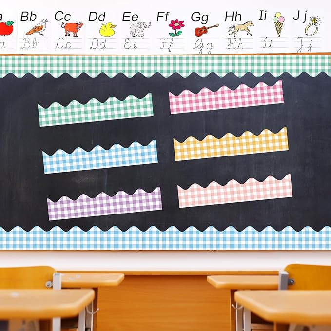75Ft Easter Spring Bulletin Board Borders, Buffalo Plaid Bulletin Board Classroom Decorations Summer Strips Plaid Boho Decorations for School Home Office Wall Door
