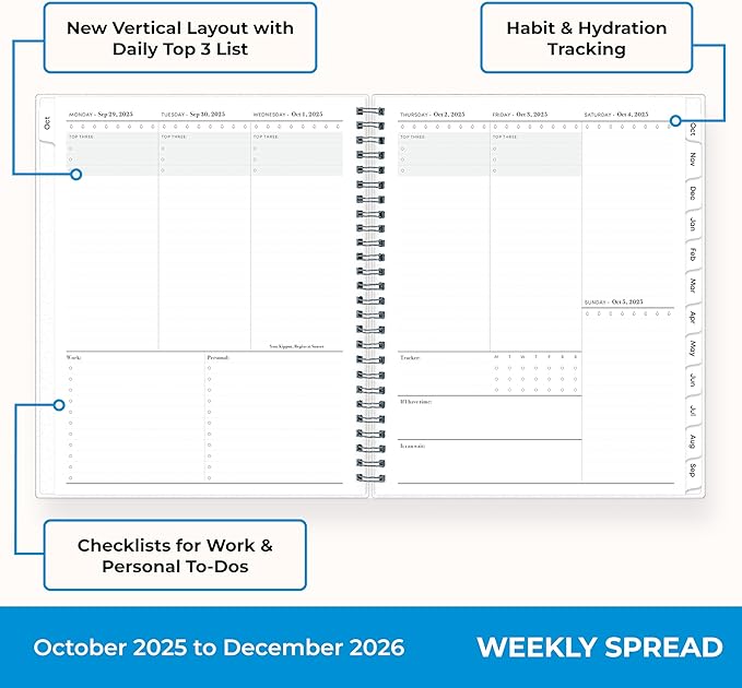 Blue Sky 15 Month 2026 Weekly and Monthly Planner Calendar, October 2025 - December 2026, 7" x 9", Flexible Cover, Durable Twin Wire Binding, Laminated Tabs, Includes Ruler & Sticky Notes, Parisa