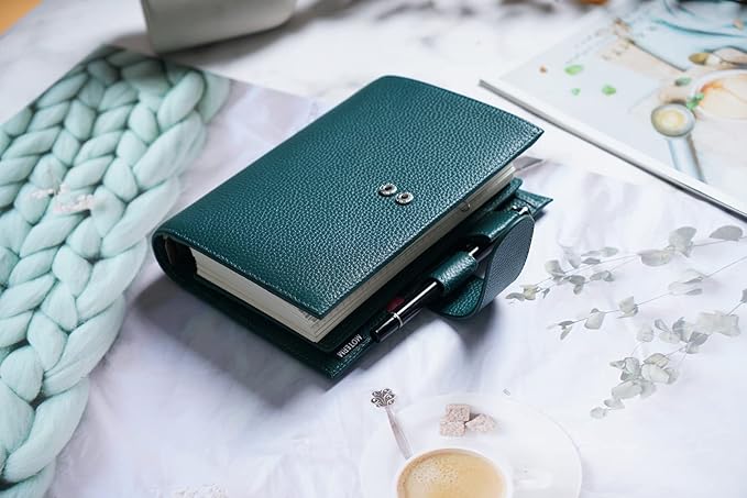 Moterm Personal Luxe Rings Planner - Genuine Leather Binder Organizer (30mm Ring, Pebbled-Deep Teal)