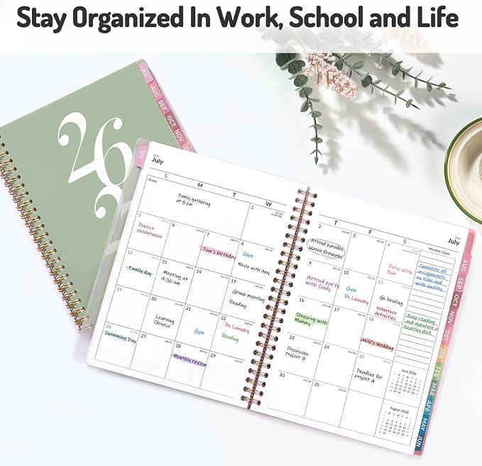Forvencer Planner 2026-2027, July 2026 - June 2027, 6.3" x 8.4" Academic Planner Monthly and Weekly Calendar Planner with Spiral Bound, Month Tabs, Flexible Cover for School Office (A5, Black)