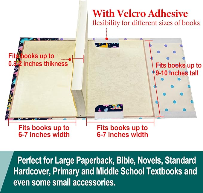 Cartoon Dinosaur Book Cover Protector for Paperbacks Hardcover,Adjustable Waterproof Soft Canvas Fabric Book Cover with Bookmark,Cute T-Rex Dino Animal Print Book Covers for Kids Boys Gifts