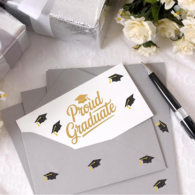 Whaline 1200Pcs Graduation Cap Mini Stickers Holographic Self Adhesive Stickers Black Diploma Cap Sparkly Label Decals for Congrats Grad Craft Scrapbook Envelope Reward, 10 Sheets