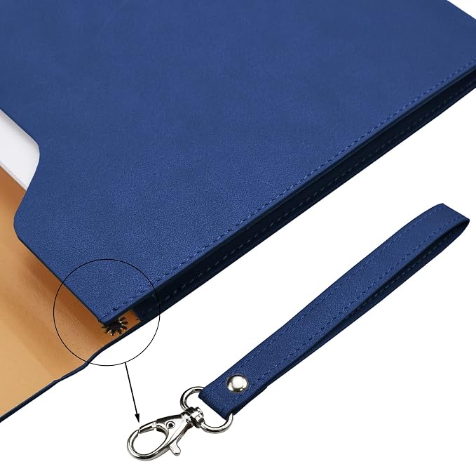 PU A4 Leather File Folder Document Holder Folder Stylish Portfolio Envelope Case with Strap and Invisible Magnetic Closure (Blue)