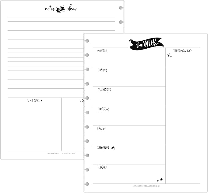 BetterNote This Week Refill Pages for Disc Notebooks, Fits Big Happy Planner, Levenger Circa, Staples Arc, Talia (Whimsy- 6 months, 11-Disc, 8.5"x11")