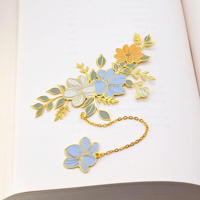 BLBMH Flowers Bookmark for Women Mother's Day & Teacher Appreciation Gifts - Unique Cute Funny Metal Book Marks for Girls & Mom Readers - Blue
