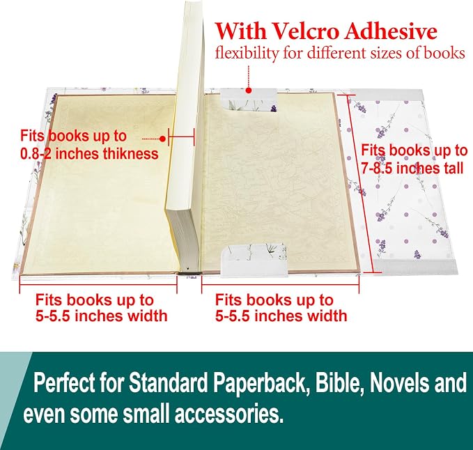 Flower Book Cover for Hardcover Paperback,Adjustable Soft Canvas Fabric Book Protector with Pocket Bookmark,Double Side Floral Print Book Dust Jacket Covers for Book Lovers Gift S