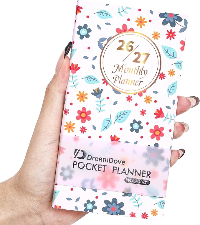 Planner 2026-2027 Pocket Monthly Planner 2 Year Small Size Mini Pocket planner Academic With Daily Quotes Hardcover Agenda Book Perfect Organizer for Purse,Planning, Organizing, and Office Use-1PCS Flower