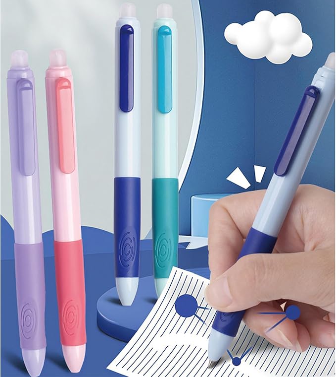 MOZXIRZ 4 Pcs Erasable Gel Ink Pens Cute Retractable Erasable Pens 0.5mm Black Ink Pen Office School Pens Cute Aesthetic Pens Women Girls Pens Boys Men Pens (Style 2-Black Ink)