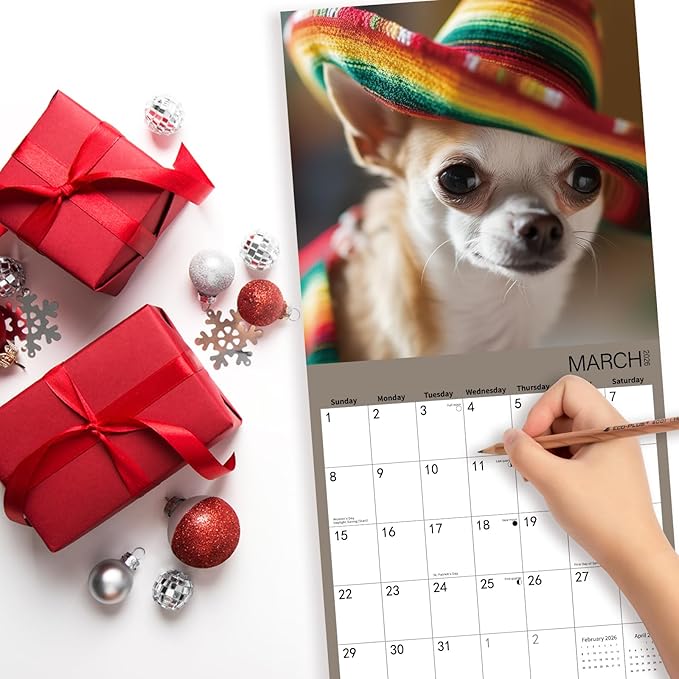 2026 Wall Calendar,Chihuahua Wall Calendar, 12" x 24" Open,Family Planner Calendar Organizer with Chihuahua Images, for Dogs Lovers