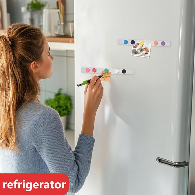 Magnetic Board - 2Pcs Frameless Stainless Steel Magnet Bulletin Board Strips with 10 Colorful Magnets, Magnetic Strips with Adhesive Backing Memo Board for Wall Office Kitchen Classroom Fridge