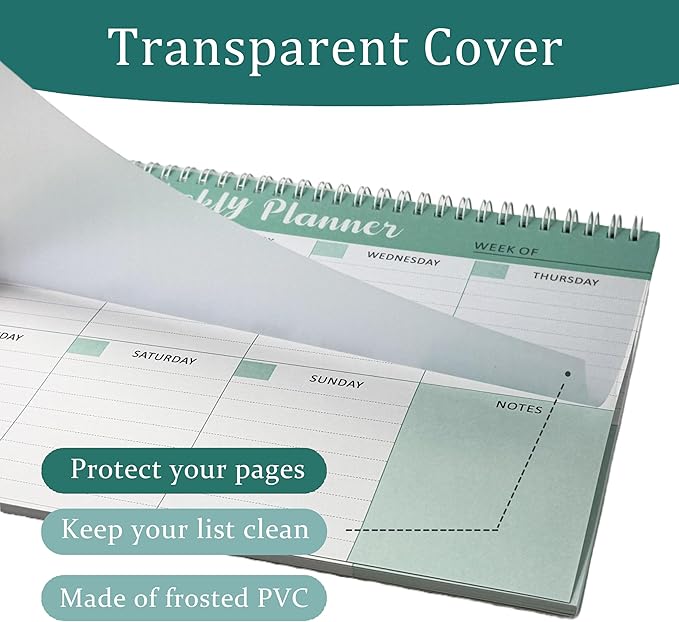 Spiral Weekly Planner - 7.5" x 10" Weekly Planner Notepad with 52 Sheets, 100gsm Paper, Undated Planners for Time Management & Habit Tracker, Weekly Calendar for Organizing Your Week (Green)