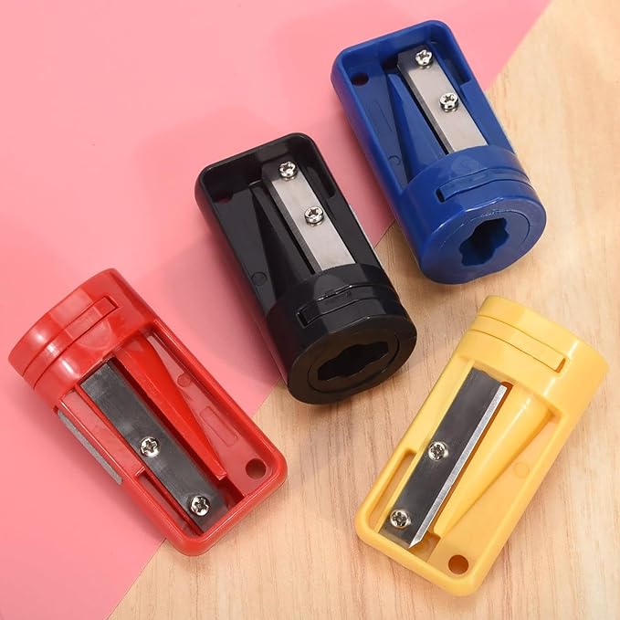 4 Pack Multicolor Carpenter Pencil Sharpener- Manual Pencil Sharpener for Flat Carpenter Pencils, Portable Pencil Sharpening Tool Pencil Sharpeners Writing and Correction Supplies