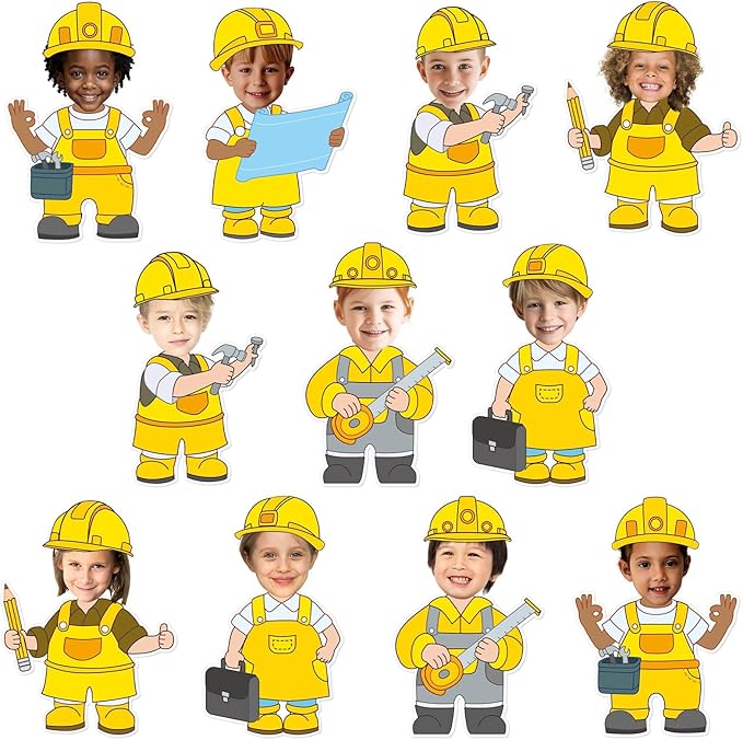 60pcs Constructor Cutouts Construction Helmet Classroom Bulletin Board Decoration Construct Theme DIY Photo Craft Cutouts Construction Theme Classroom Supplies for Kids School Chalkboard Wall Decor