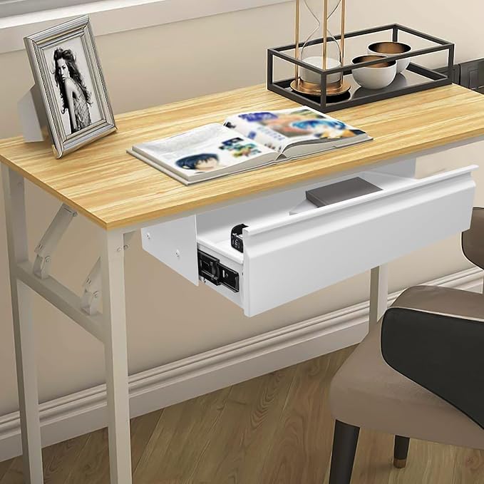 22 Inch Under Desk Mounted Sliding Pull-out Drawer Storage for Sit Stand Workstation Office(Applicable Table Thickness: 0.79in) White