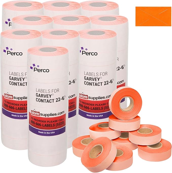 2212 Flou. Red Pricing Labels for Garvey 22-6/22-7/22-8 Price Gun – 90 Rolls, 110,000 Price Marking Labels