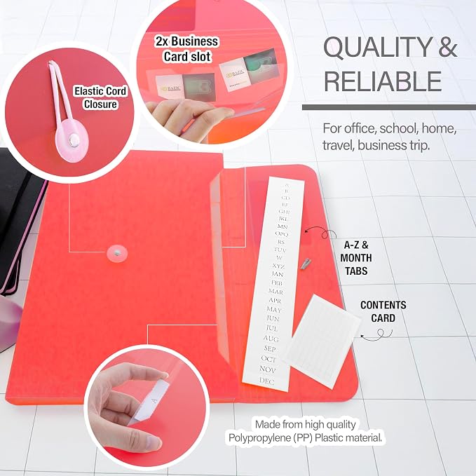BAZIC Products 13-Pocket A4/Letter Size Poly Expanding File, for Documents Office School, Case of 6