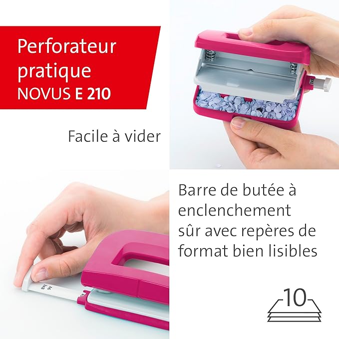 Novus 020-1874 Twin Set Stapler with Punch E 15/E 210 – Desk Set Pink