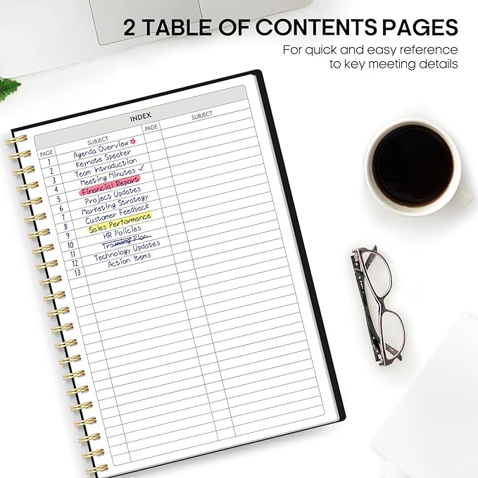 Taja Meeting Notebook for Work Organization - Work Planner Notebook with Action Items, Agenda Planner for Note Taking, 160 Pages (6.9" X 9.9") Project Organizer for Men & Women - Black 1