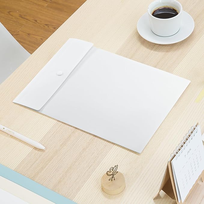 VANRA Vertical File Folders Poly Filing Envelope Plastic Project Folder with Snap Button Closure for A4 Letter Size Paper (Pack of 5, White)