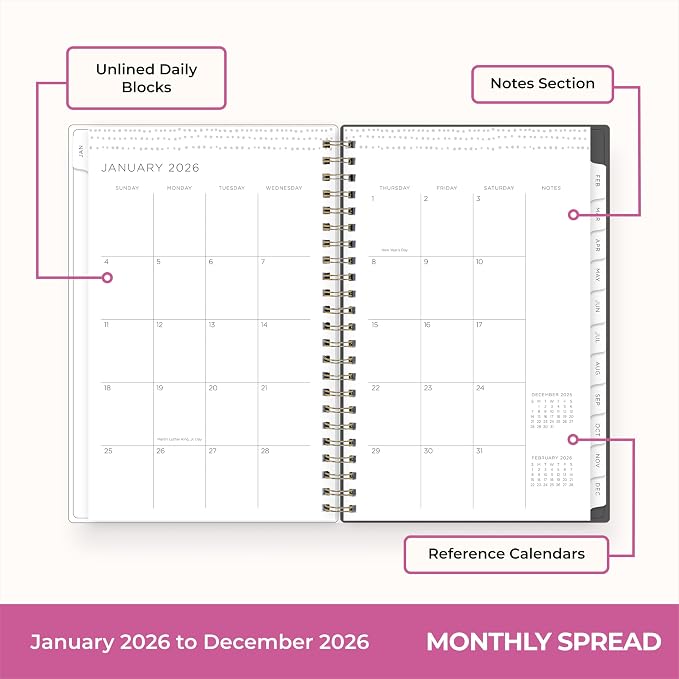 Blue Sky Kelly Ventura 2026 Weekly and Monthly Planner Calendar, January 2026 - December 2026, 5" x 8", Flexible Cover, Laminated Tabs, Durable Twin Wire Binding, Storage Pocket, Midnight Garden