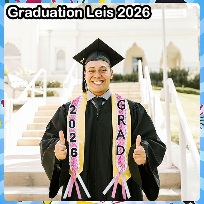 Pink Graduation Leis 2026 Money Ribbon Leis for Graduation Class of 2026 Braided 48inch Graduation Necklace for High School,College Graduation Party Gifts,Pink and White